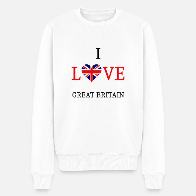 Ich liebe Großbritannien. Ich liebe Großbritannien - Männer Premium Bio Pullover - Weiß