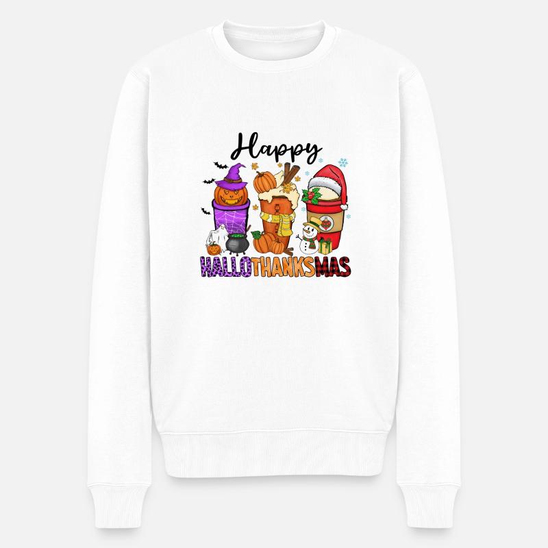 Frohe Hallothanksmas - Männer Premium Bio Pullover - Weiß