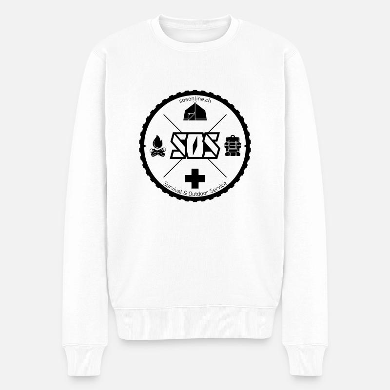 SOS Logo weiss Neutraler Hintergrund - Männer Premium Bio Pullover - Weiß