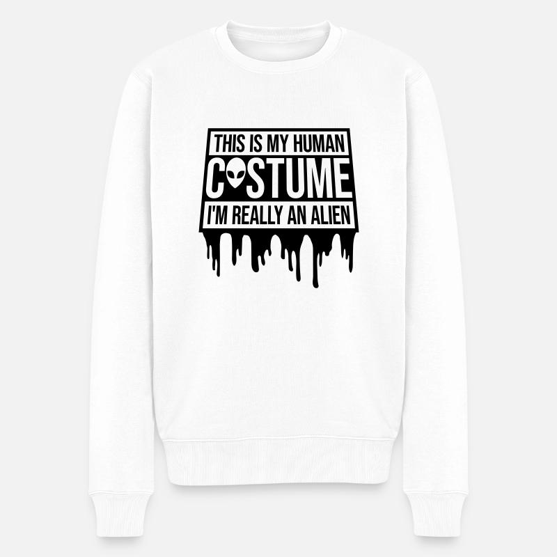 human costume alien Zitat - Männer Premium Bio Pullover - Weiß