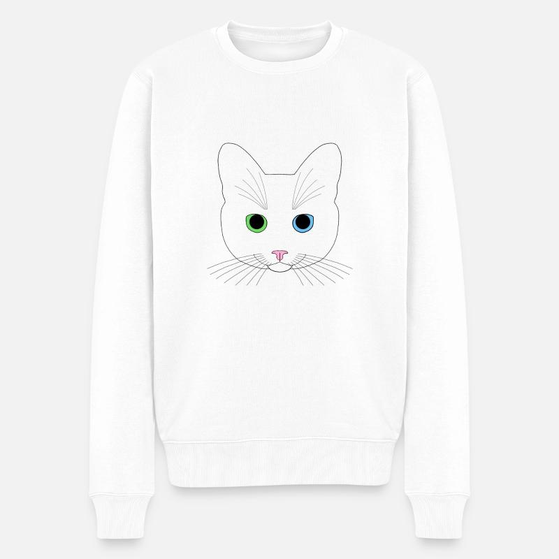 Chat blanc yeux vert bleu - Pull Premium bio Homme - blanc