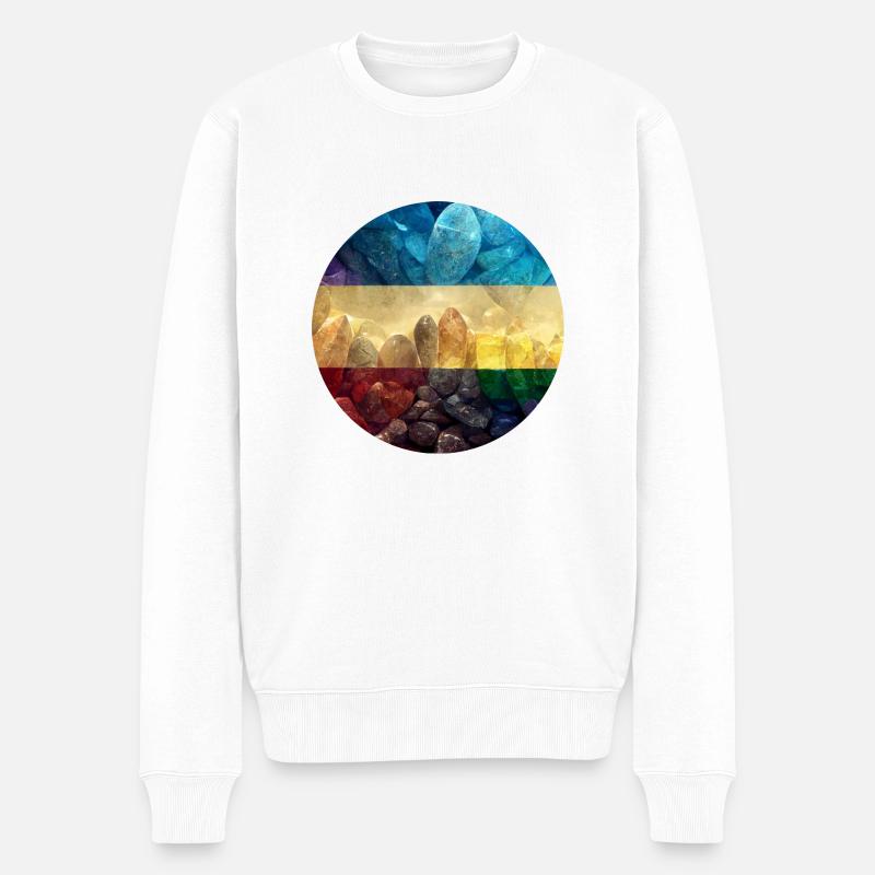 Regenbogenfarbene Steine - Männer Premium Bio Pullover - Weiß