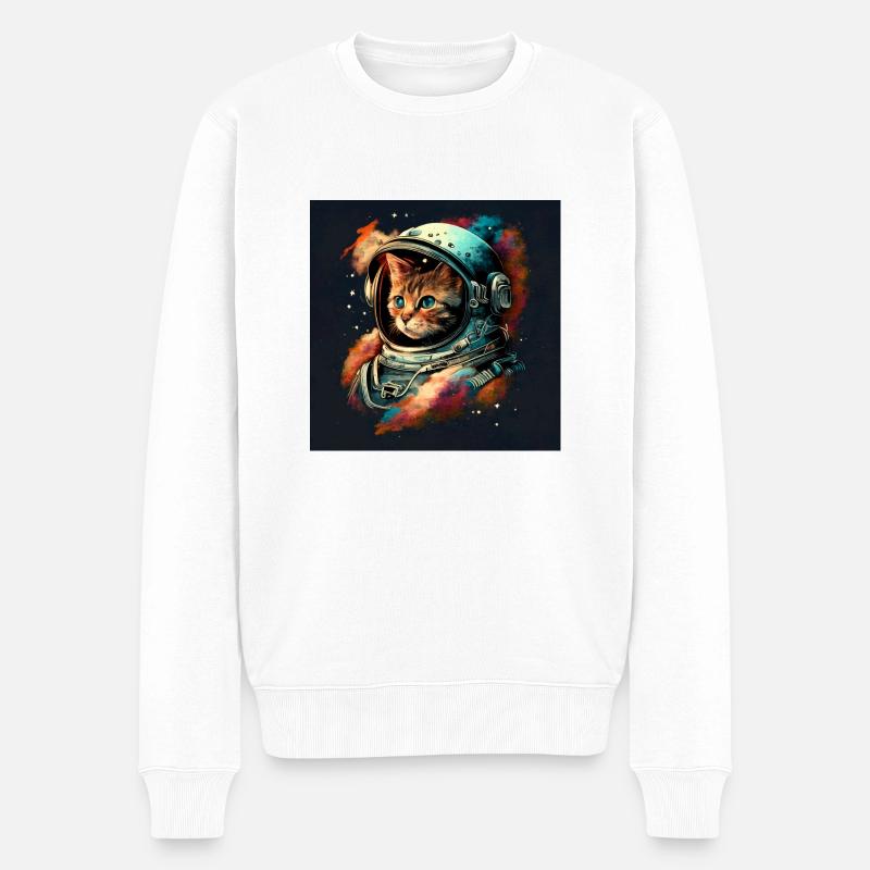 Kosmische Katze im Aetherpunk-Stil - Männer Premium Bio Pullover - Weiß