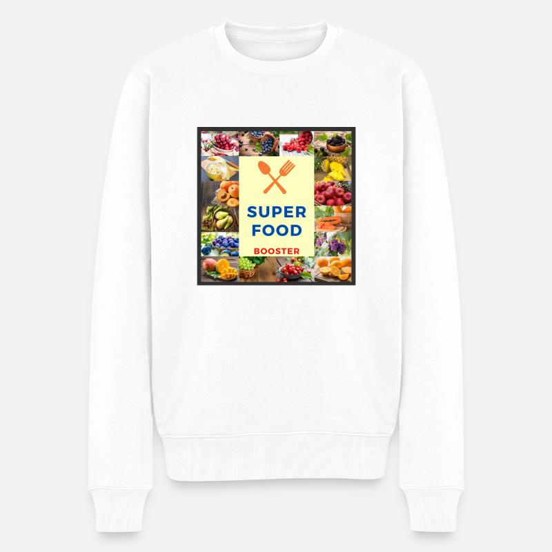 SUPER FOOD BOOSTER - Männer Premium Bio Pullover - Weiß