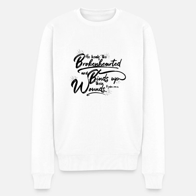 He heals the Brokenhearted - Männer Premium Bio Pullover - Weiß