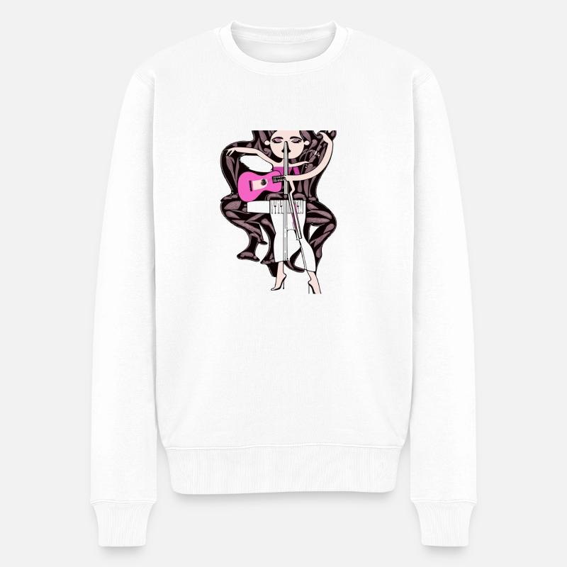 Musik Mädchen - Männer Premium Bio Pullover - Weiß