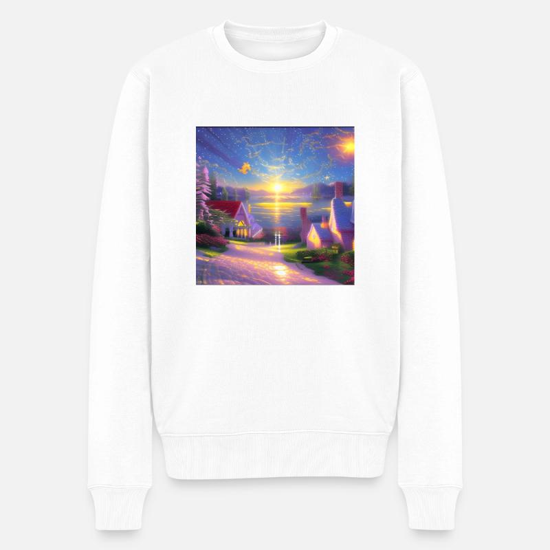 Charmantes Dorf1 - Männer Premium Bio Pullover - Weiß