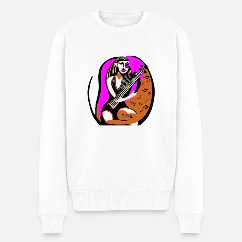 Musik Mädchen - Männer Premium Bio Pullover - Weiß