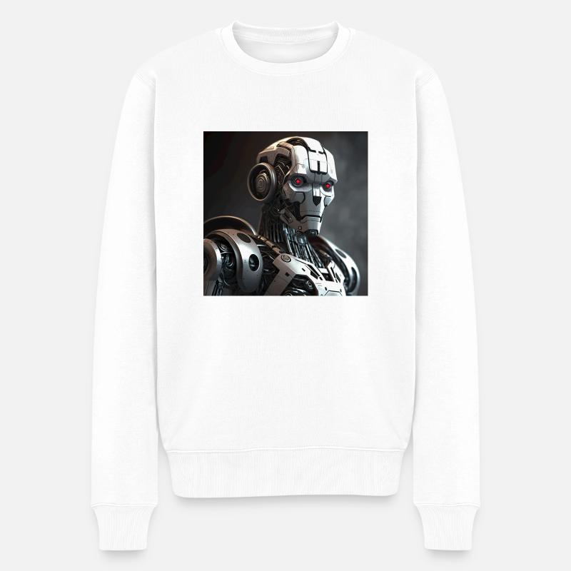 Rotäugiger Cyborg-Roboter - Männer Premium Bio Pullover - Weiß