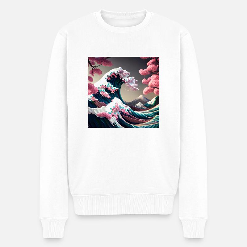 Tsunami Florale au Mont Fuji - Pull Premium bio Homme - blanc