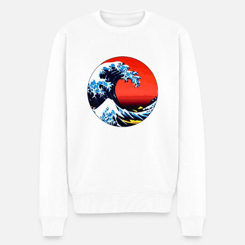 Die große Welle - von Hokusai inspirerte KI Kunst - Männer Premium Bio Pullover - Weiß