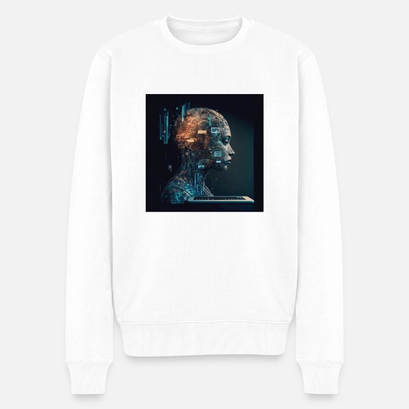 KI-Roboter - Männer Premium Bio Pullover - Weiß