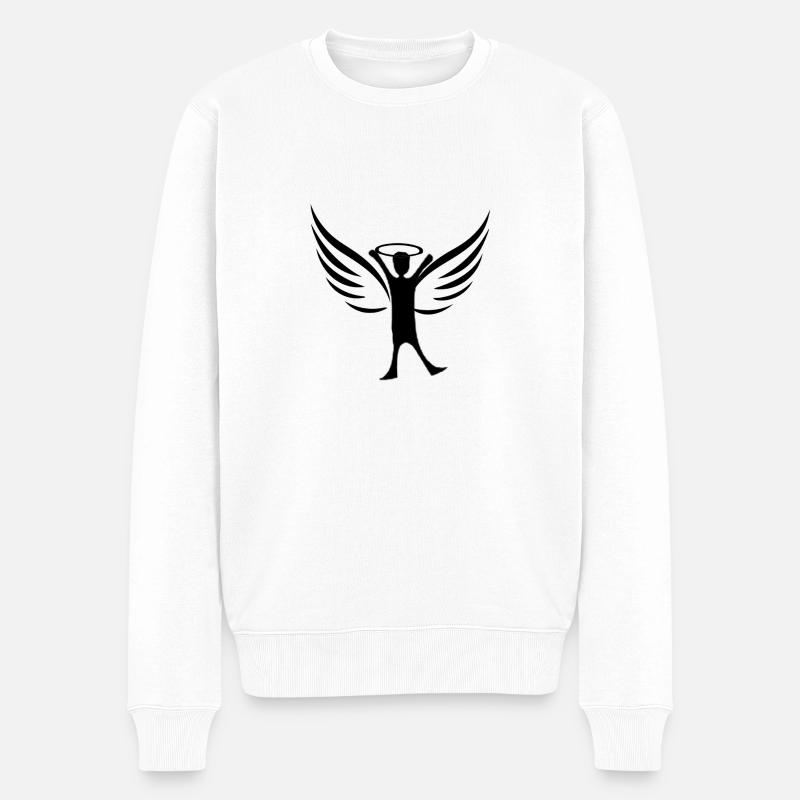 Glücklicher Engel - Männer Premium Bio Pullover - Weiß