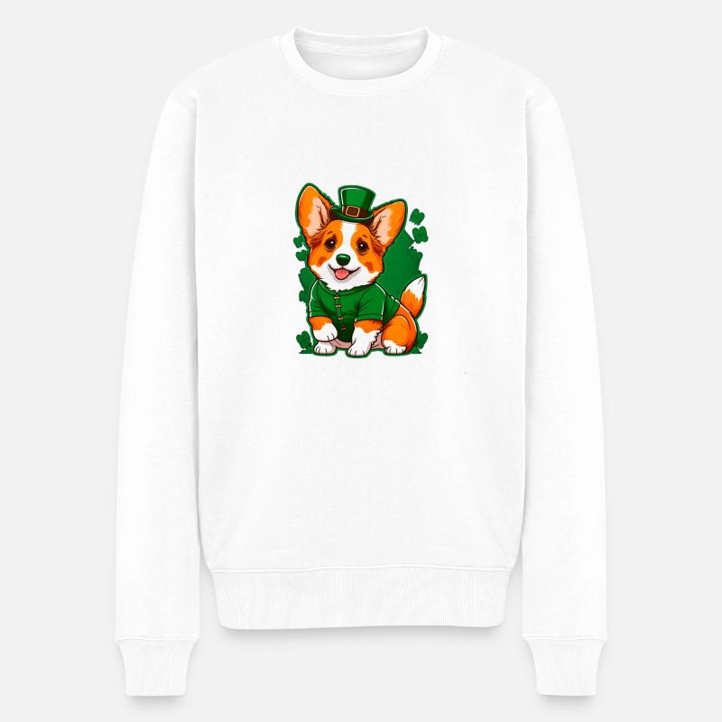 Leprechaun Corgi - Männer Premium Bio Pullover - Weiß