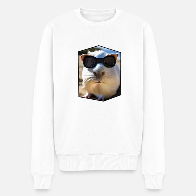 Cooles Meerschweinchen mit Sonnenbrille am Strand - Männer Premium Bio Pullover - Weiß