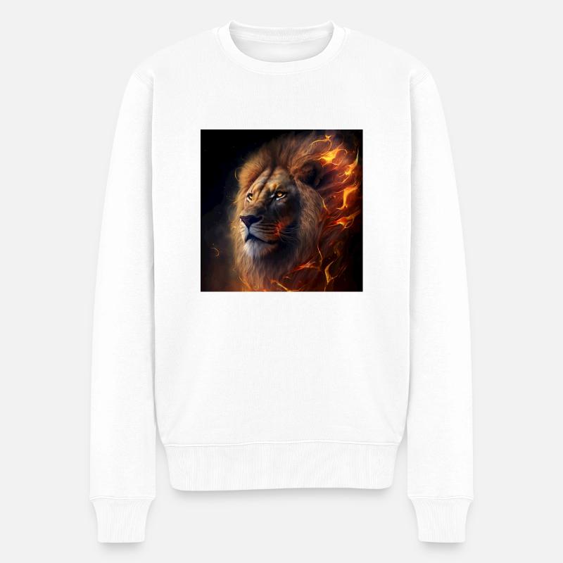 Flammender Löwe - Männer Premium Bio Pullover - Weiß