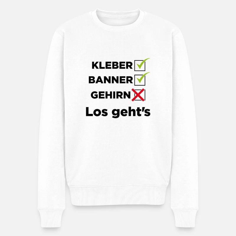 Kleber, Banner, Gehirn - Männer Premium Bio Pullover - Weiß