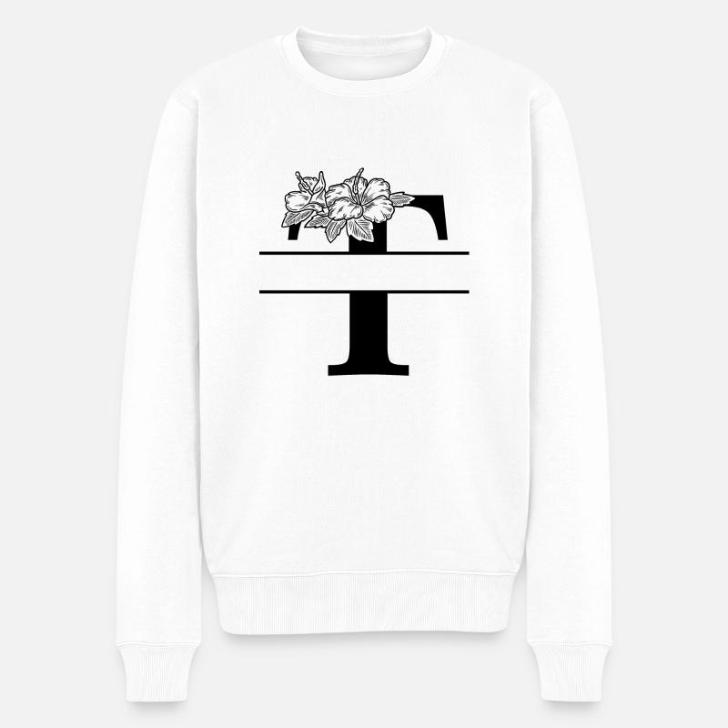 Personalisierter Blumenbuchstabe T - Männer Premium Bio Pullover - Weiß