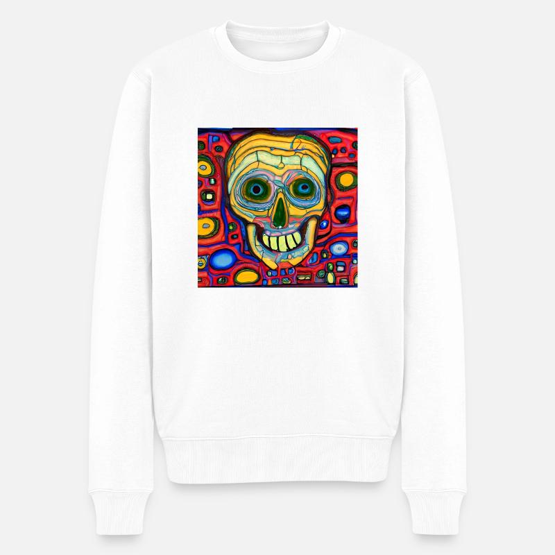 Farbiger Hintergrund mit Schädel - Männer Premium Bio Pullover - Weiß