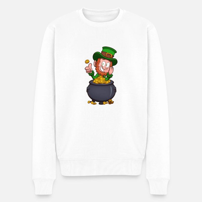 Leprechaun avec pot d’or - Pull Premium bio Homme - blanc