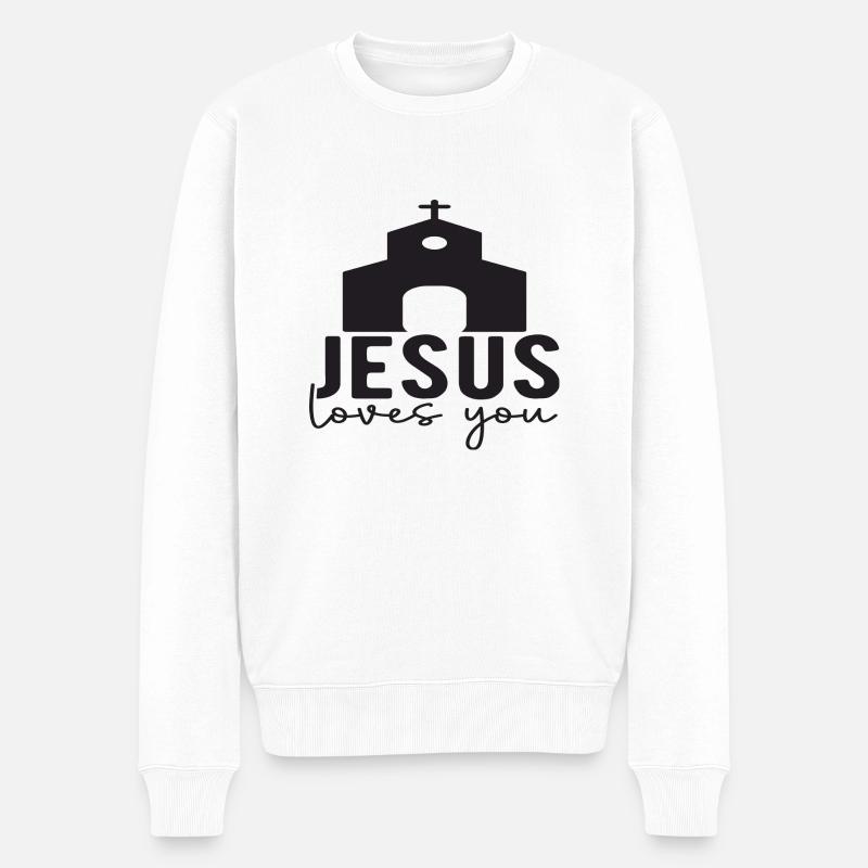 Jesus loves you - Männer Premium Bio Pullover - Weiß