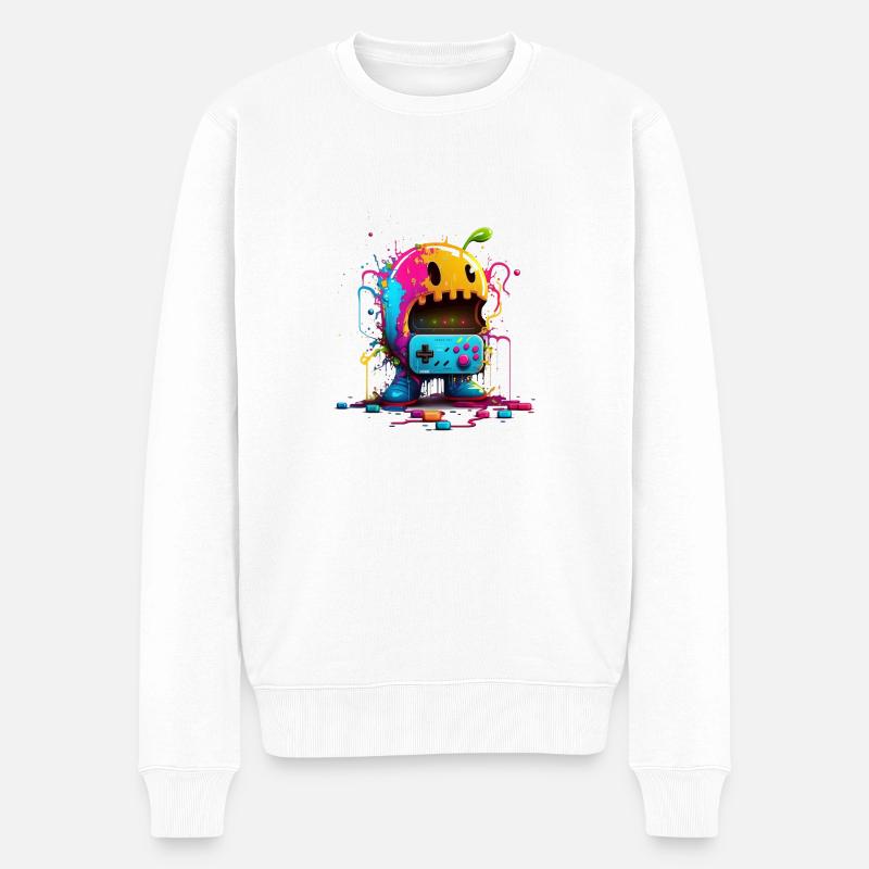 Arcade Neon Gaming Monster - Männer Premium Bio Pullover - Weiß