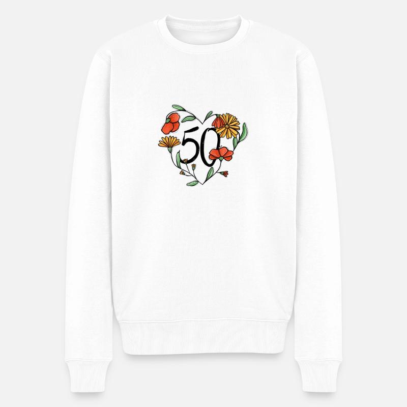 Herz aus Blumen 50 Geburtstag Jubiläum - Männer Premium Bio Pullover - Weiß