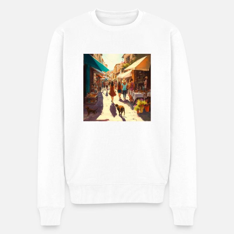Filles marchent dans la rue, Dessin - Pull Premium bio Homme - blanc