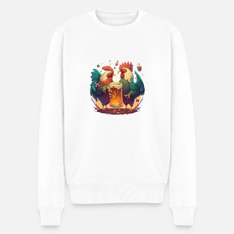 Hahnenkampf um Bier - Männer Premium Bio Pullover - Weiß