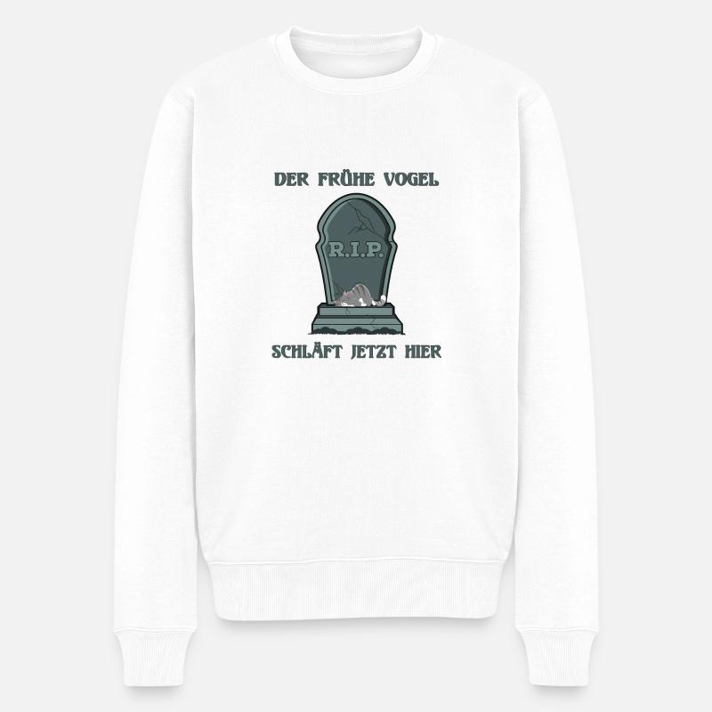 Der frühe Vogel schläft jetzt hier (Katze) - Männer Premium Bio Pullover - Weiß