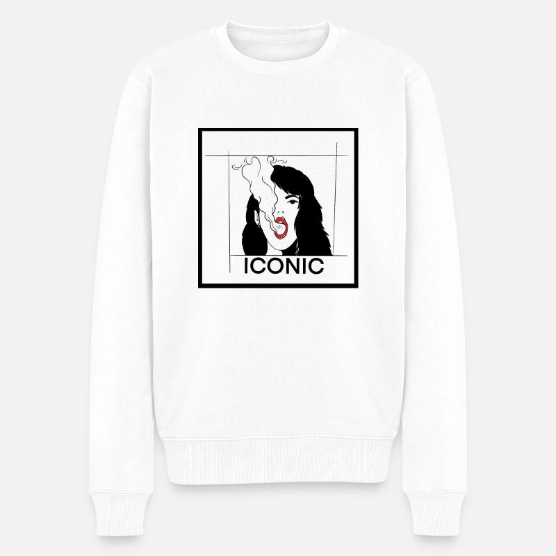 Iconic smoke Girl - Männer Premium Bio Pullover - Weiß