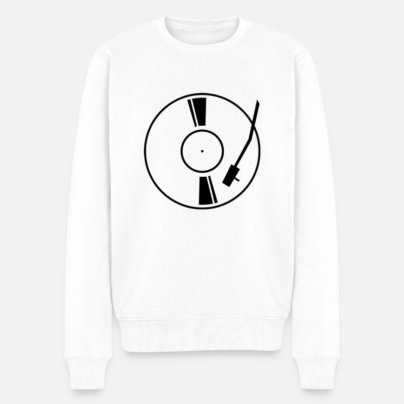 Disque vinyle noir - Pull Premium bio Homme - blanc