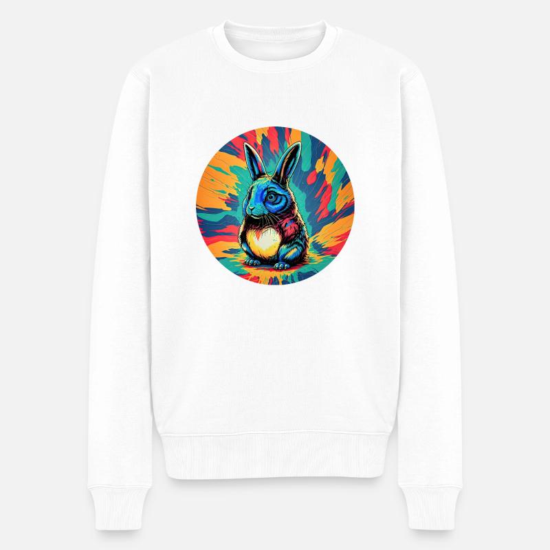 Psychedelischer Osterhase - Männer Premium Bio Pullover - Weiß