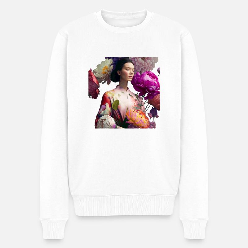 Geisha in Kimono Geschenk - Männer Premium Bio Pullover - Weiß