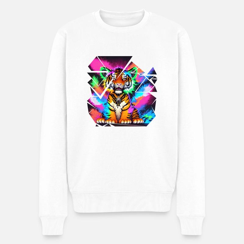 Tigerjunges der Freude - Männer Premium Bio Pullover - Weiß