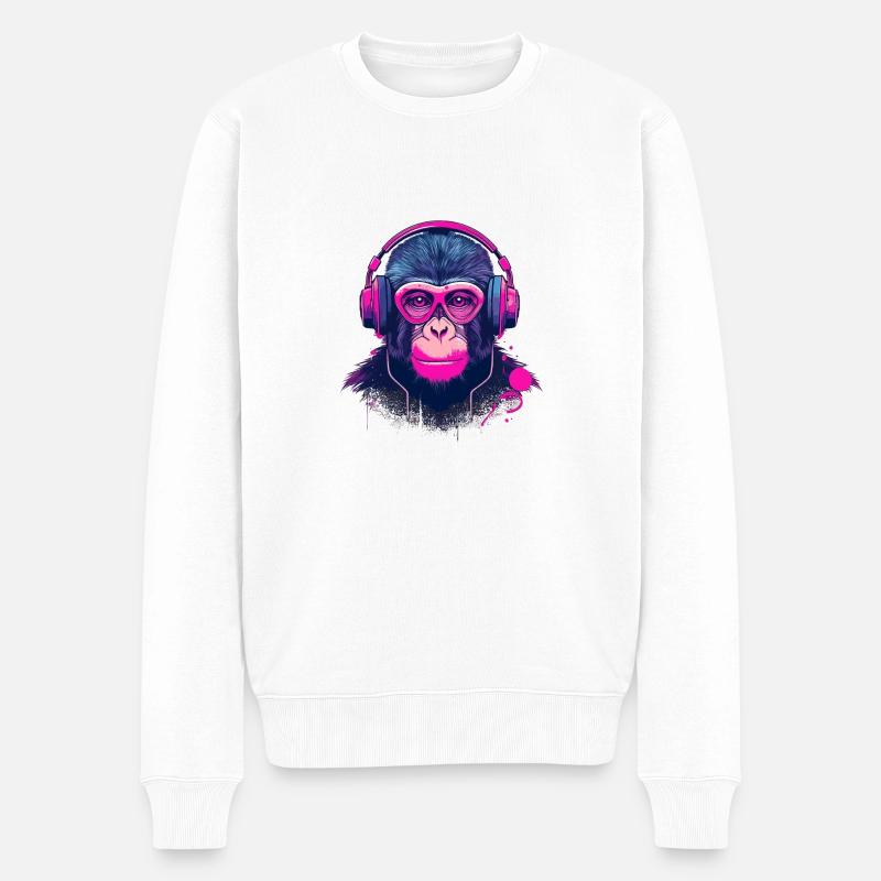 Monkey Beats - Männer Premium Bio Pullover - Weiß