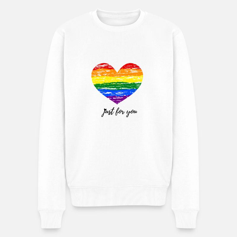 Pride Herz Regenbogenfarben LGBT Just for You - Männer Premium Bio Pullover - Weiß