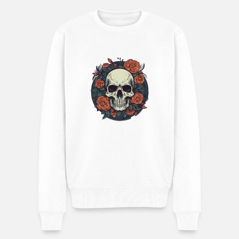 Tête de mort et roses - Pull Premium bio Homme - blanc