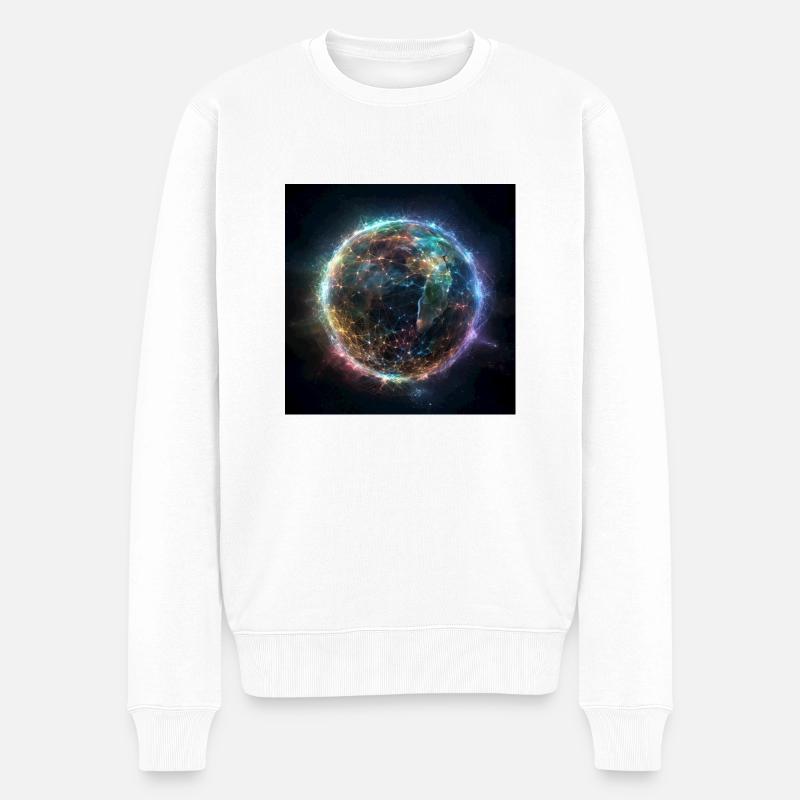 Erde umwoben von einem Netzwerk - Männer Premium Bio Pullover - Weiß