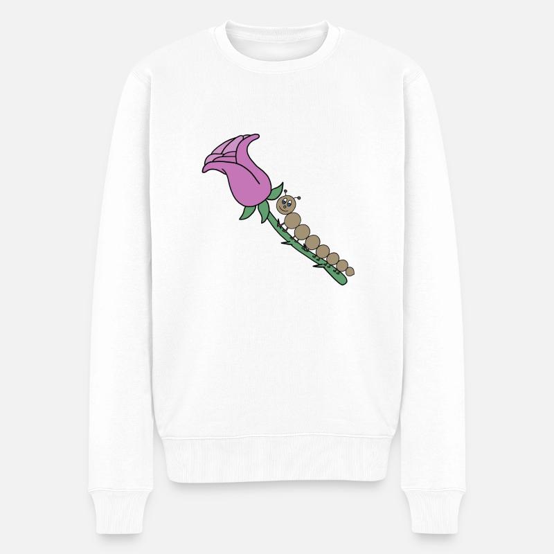 Rose mit Raupe - Männer Premium Bio Pullover - Weiß