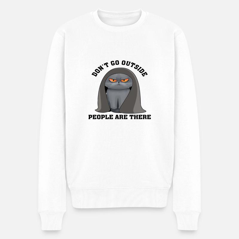 Don´t go Outside People are there - Männer Premium Bio Pullover - Weiß