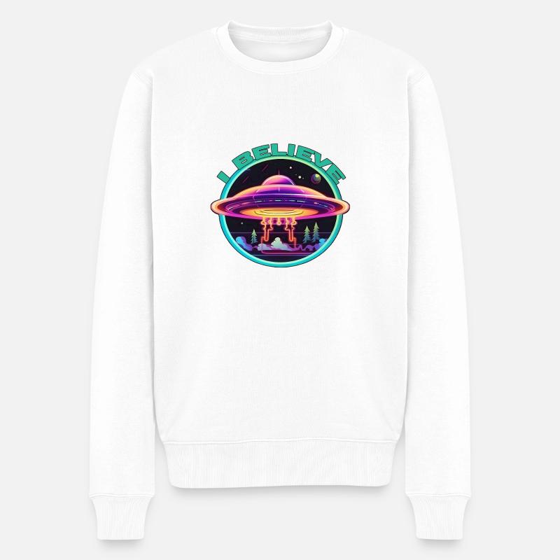 Ich glaube - UFO - Männer Premium Bio Pullover - Weiß
