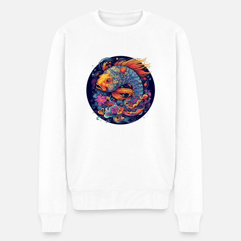 Neon - Koi - Psychadelic Fish - pos - Männer Premium Bio Pullover - Weiß