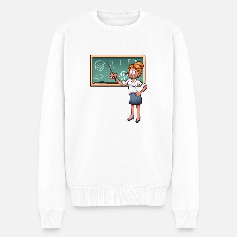 Karikaturlehrerin - Männer Premium Bio Pullover - Weiß