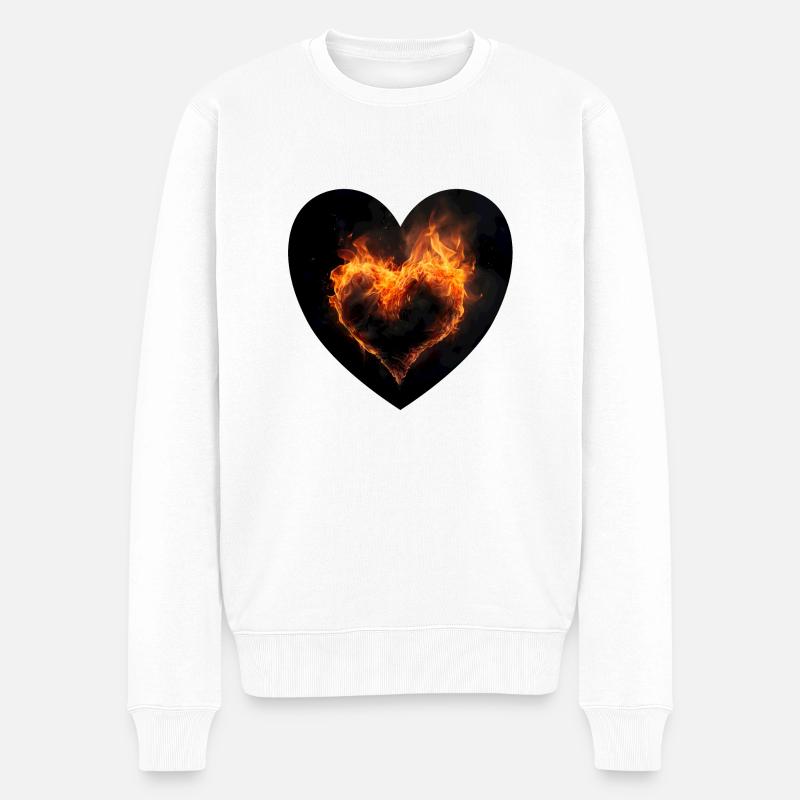 Brennendes Herz, ein Symbol für Leidenschaft - Männer Premium Bio Pullover - Weiß