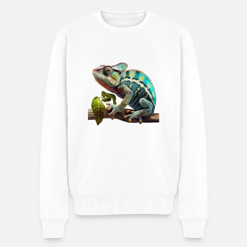 Chamäleon auf Ast - Männer Premium Bio Pullover - Weiß