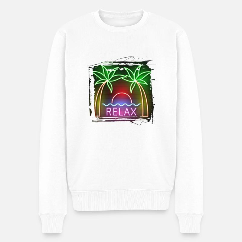 été plage plage rétro mer néon lumière eng - Pull Premium bio Homme - blanc