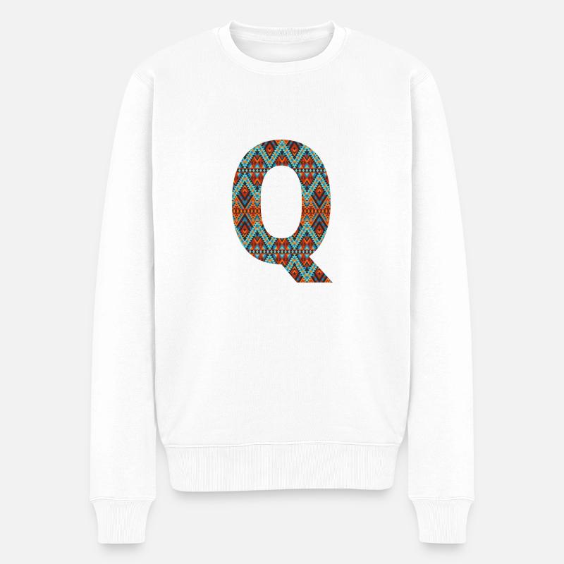 Buchstabe Q - Boho-Design, buntes Monogramm - Männer Premium Bio Pullover - Weiß