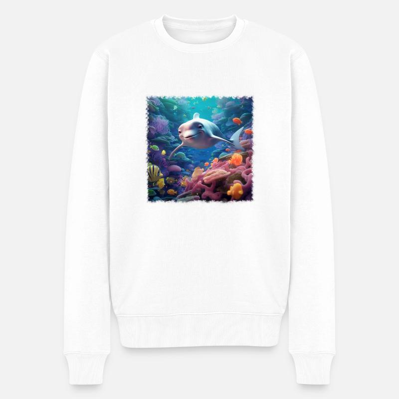Happy Delfin - Männer Premium Bio Pullover - Weiß