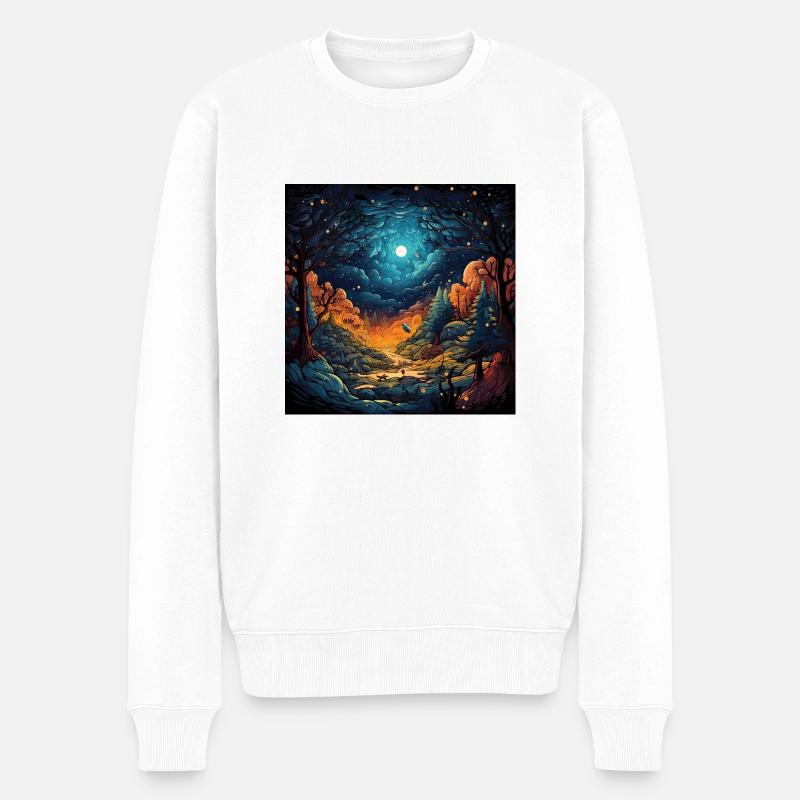 Wald bei Nacht - Männer Premium Bio Pullover - Weiß